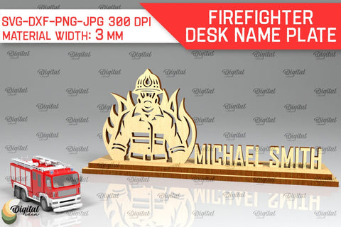 Firefighter Desk Name Plate Laser Cut. 3D Name Plate SVG SVG Evgenyia Guschina 