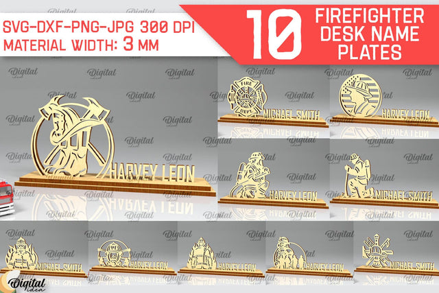 Firefighter Desk Name Plates Laser Cut Bundle SVG Evgenyia Guschina 