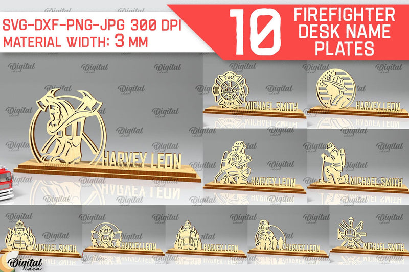 Firefighter Desk Name Plates Laser Cut Bundle SVG Evgenyia Guschina 