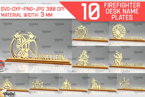 Firefighter Desk Name Plates Laser Cut Bundle SVG Evgenyia Guschina 