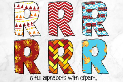 Firefighter Doodle Alphabet, Fire Truck Alpha Set PNG - So Fontsy