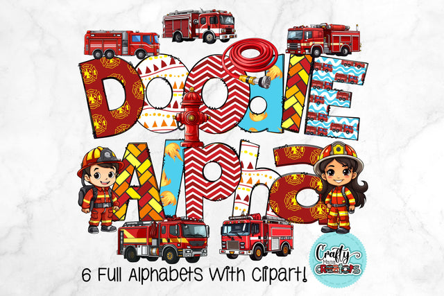 Firefighter Doodle Alphabet, Fire Truck Alpha Set PNG SVG Crafty Mama Studios 
