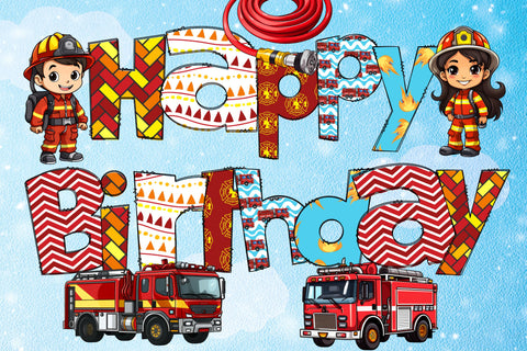 Firefighter Doodle Alphabet, Fire Truck Alpha Set PNG SVG Crafty Mama Studios 