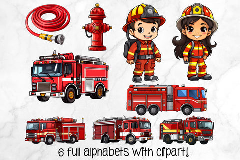 Firefighter Doodle Alphabet, Fire Truck Alpha Set PNG SVG Crafty Mama Studios 