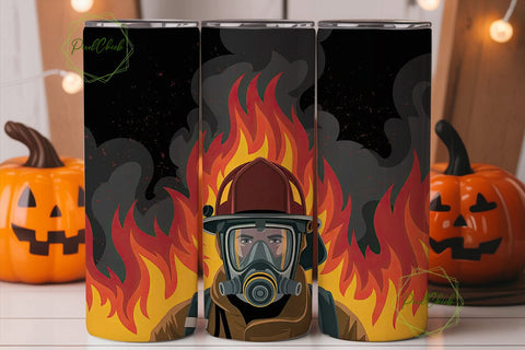 Firefighter in Flames 20oz Tumbler Wrap Sublimation PixelChick 