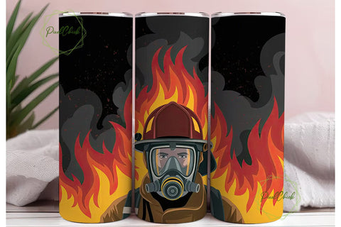 Firefighter in Flames 20oz Tumbler Wrap Sublimation PixelChick 