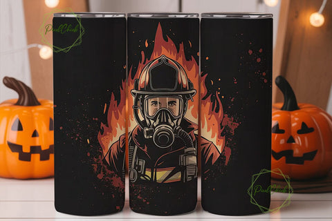 Firefighter in Flames 20oz Tumbler Wrap Sublimation PixelChick 