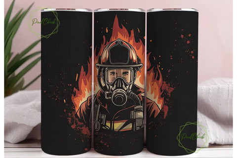 Firefighter in Flames 20oz Tumbler Wrap Sublimation PixelChick 