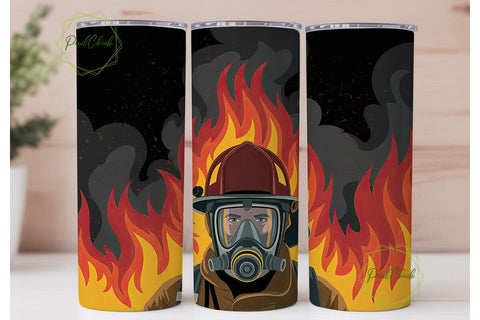 Firefighter in Flames 20oz Tumbler Wrap Sublimation PixelChick 