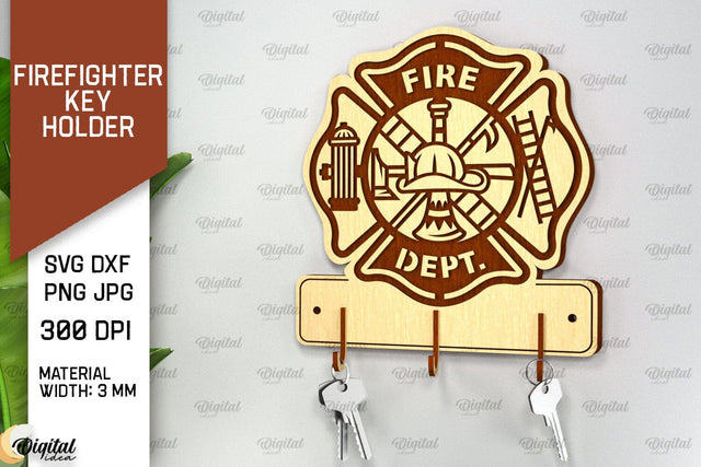 Firefighter Key Holder Laser Cut. Wood Key Holder SVG SVG Evgenyia Guschina 