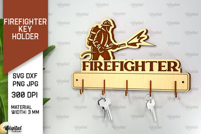 Firefighter Key Holder Laser Cut. Wood Key Holder SVG SVG Evgenyia Guschina 