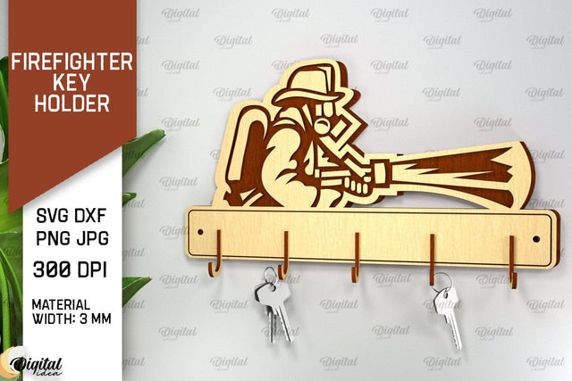 Firefighter Key Holder Laser Cut. Wood Key Holder SVG SVG Evgenyia Guschina 