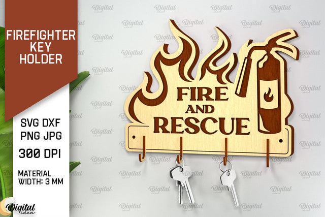 Firefighter Key Holder Laser Cut. Wood Key Holder SVG SVG Evgenyia Guschina 