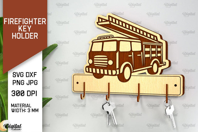 Firefighter Key Holder Laser Cut. Wood Key Holder SVG SVG Evgenyia Guschina 