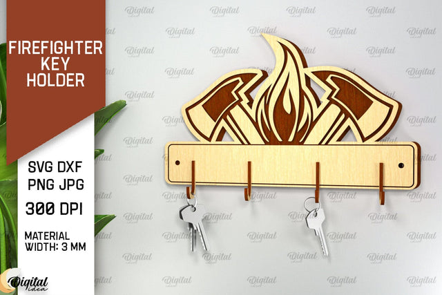 Firefighter Key Holder Laser Cut. Wood Key Holder SVG SVG Evgenyia Guschina 