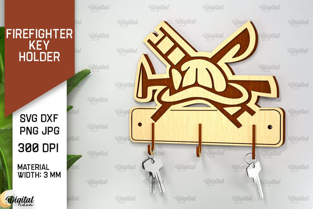 Firefighter Key Holder Laser Cut. Wood Key Holder SVG SVG Evgenyia Guschina 