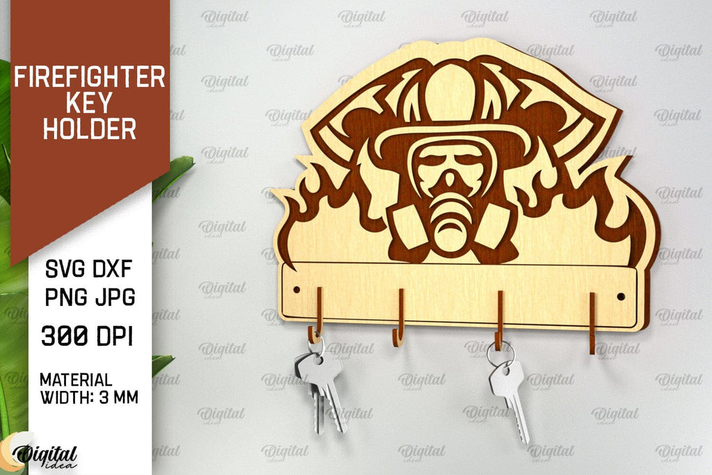 Firefighter Key Holder Laser Cut. Wood Key Holder SVG - So Fontsy