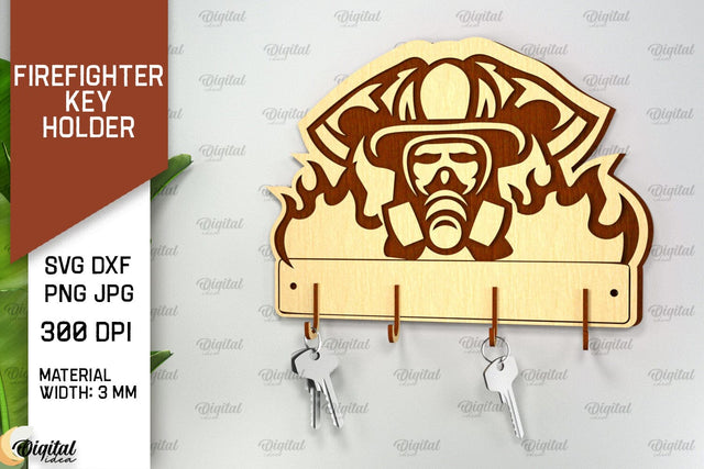 Firefighter Key Holder Laser Cut. Wood Key Holder SVG SVG Evgenyia Guschina 