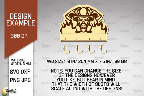 Firefighter Key Holder Laser Cut. Wood Key Holder SVG SVG Evgenyia Guschina 