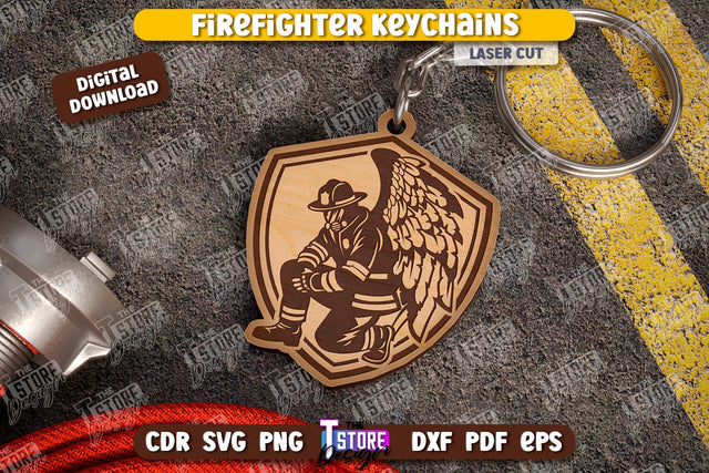 Firefighter Keychain Laser Cut | Firefighter Sign | Keyring SVG Design | Fire Station | Maltese Cross | Fireman Symbols | CNC File SVG The T Store Design 