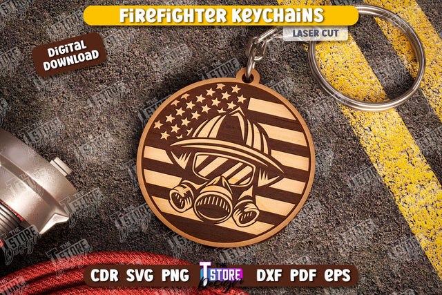 Firefighter Keychain Laser Cut | Firefighter Sign | Keyring SVG Design | Fire Station | Maltese Cross | Fireman Symbols | CNC File SVG The T Store Design 
