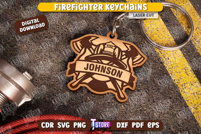 Firefighter Keychain Laser Cut | Firefighter Sign | Keyring SVG Design | Fire Station | Maltese Cross | Fireman Symbols | CNC File SVG The T Store Design 