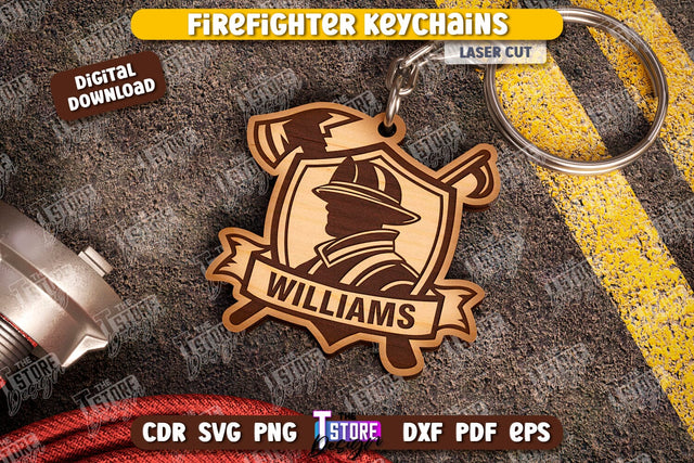 Firefighter Keychain Laser Cut | Firefighter Sign | Keyring SVG Design | Fire Station | Maltese Cross | Fireman Symbols | CNC File SVG The T Store Design 
