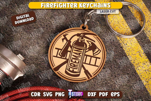Firefighter Keychain Laser Cut | Firefighter Sign | Keyring SVG Design | Fire Station | Maltese Cross | Fireman Symbols | CNC File SVG The T Store Design 