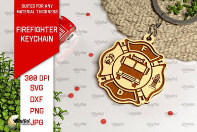 Firefighter Keychain Laser Cut. Firefighter SVG Design SVG Evgenyia Guschina 