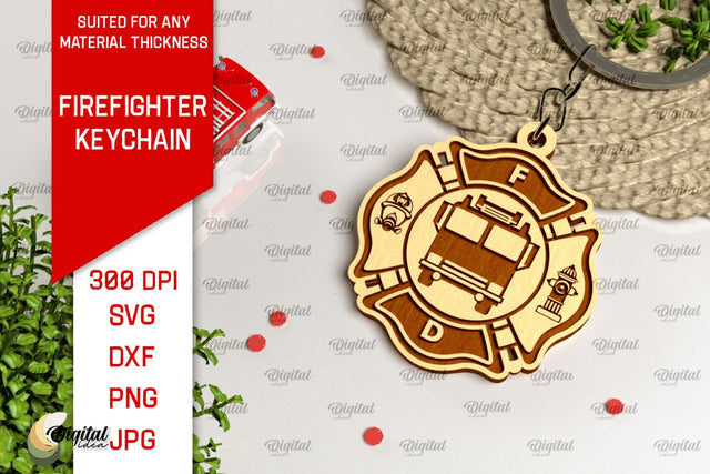 Firefighter Keychain Laser Cut. Firefighter SVG Design SVG Evgenyia Guschina 