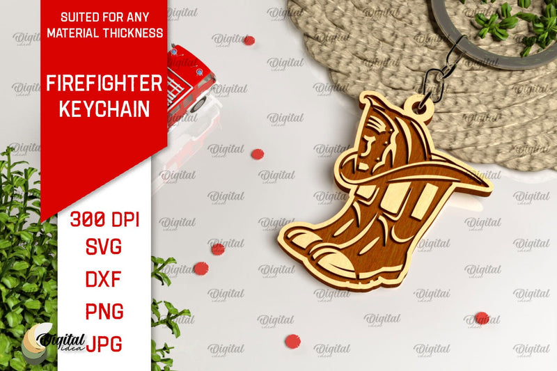 Firefighter Keychain Laser Cut. Firefighter SVG Design SVG Evgenyia Guschina 