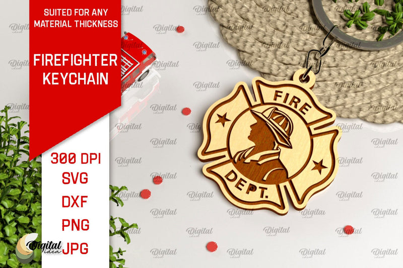 Firefighter Keychain Laser Cut. Firefighter SVG Design SVG Evgenyia Guschina 