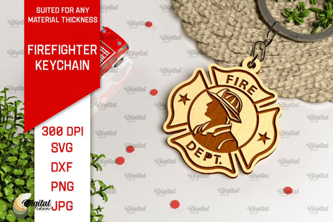 Firefighter Keychain Laser Cut. Firefighter SVG Design SVG Evgenyia Guschina 
