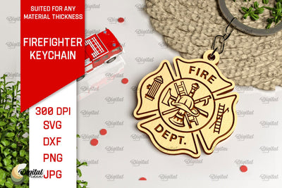 Firefighter Keychain Laser Cut. Firefighter SVG Design SVG Evgenyia Guschina 