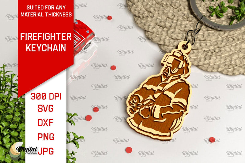 Firefighter Keychain Laser Cut. Firefighter SVG Design SVG Evgenyia Guschina 