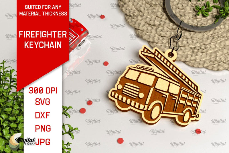 Firefighter Keychain Laser Cut. Firefighter SVG Design SVG Evgenyia Guschina 