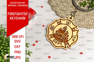 Firefighter Keychain Laser Cut. Firefighter SVG Design SVG Evgenyia Guschina 
