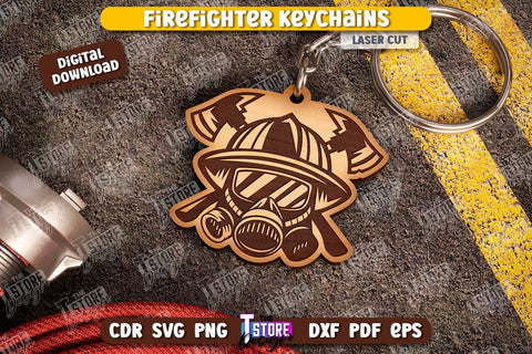 Firefighter Keychains Laser Cut Bundle | Firefighter Signs | Keyring SVG Design | Fire Station | Maltese Cross | Fireman Symbols | CNC Files SVG The T Store Design 