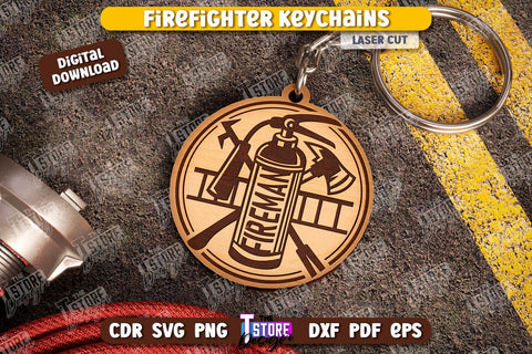 Firefighter Keychains Laser Cut Bundle | Firefighter Signs | Keyring SVG Design | Fire Station | Maltese Cross | Fireman Symbols | CNC Files SVG The T Store Design 