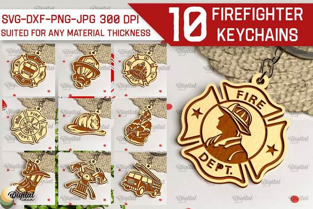 Firefighter Keychains LaserCut Bundle. Firefighter Design SVG SVG Evgenyia Guschina 
