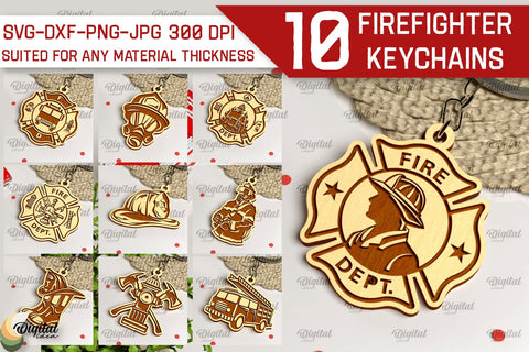 Firefighter Keychains LaserCut Bundle. Firefighter Design SVG SVG Evgenyia Guschina 