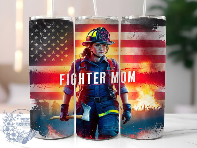 Firefighter MOM Rescue Life American Flag 20oz Skinny Tumbler, Firewoman Fireman Tumbler Png, Straight & Tapered Tumbler Wrap, Instant Digital Download Sublimation ToriDesigns 