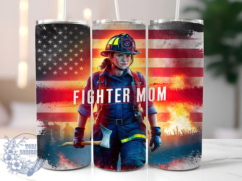 Firefighter MOM Rescue Life American Flag 20oz Skinny Tumbler, Firewoman Fireman Tumbler Png, Straight & Tapered Tumbler Wrap, Instant Digital Download Sublimation ToriDesigns 