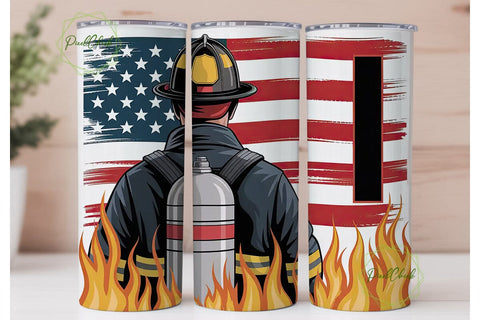 Firefighter Patriotic Flames Tumbler Sublimation PixelChick 