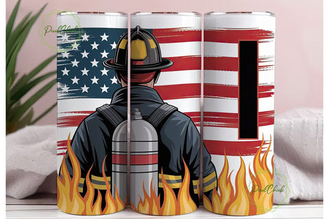 Firefighter Patriotic Flames Tumbler Sublimation PixelChick 