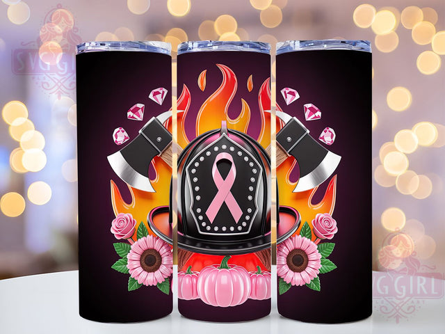 Firefighter Pink Ribbon 20oz Tumbler, Pink Ribbon, Firefighter Tumbler, Halloween Design, Survivor Support, Sublimation Wrap, 20Oz Tumbler Sublimation SvggirlplusArt 