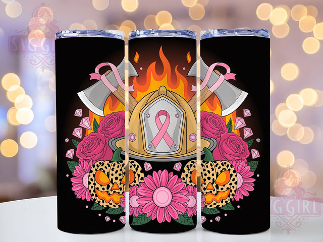 Firefighter Pink Ribbon 20oz Tumbler, Pink Ribbon, Firefighter Tumbler, Halloween Design, Survivor Support, Sublimation Wrap, 20Oz Tumbler Sublimation SvggirlplusArt 