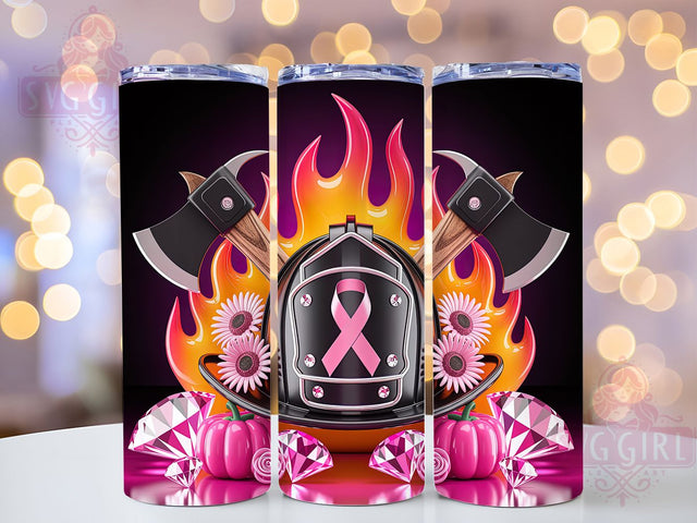 Firefighter Pink Ribbon 20oz Tumbler, Pink Ribbon, Firefighter Tumbler, Halloween Design, Survivor Support, Sublimation Wrap, 20Oz Tumbler Sublimation SvggirlplusArt 