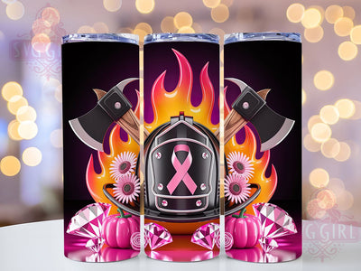 Firefighter Pink Ribbon 20oz Tumbler, Pink Ribbon, Firefighter Tumbler, Halloween Design, Survivor Support, Sublimation Wrap, 20Oz Tumbler Sublimation SvggirlplusArt 