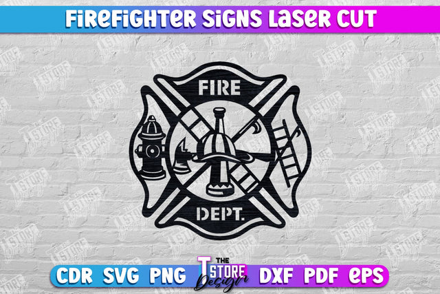 Firefighter Sign | Fire Station | Maltese Cross | Fireman Symbols | CNC File SVG The T Store Design 